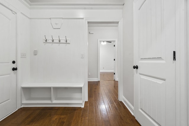 4752 Storey Mill Rd, Hephzibah, GA 30815 - mudroom with crown molding and dark wood-style flooring