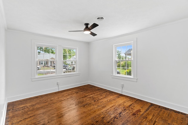 1611 Monte Sano Ave, Augusta, GA 30904 - unfurnished room with ornamental molding, baseboards, a ceiling fan, and dark wood-style floors