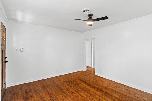 1611 Monte Sano Ave, Augusta, GA 30904 - unfurnished room with dark wood finished floors, ornamental molding, ceiling fan, and baseboards