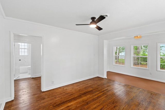 1611 Monte Sano Ave, Augusta, GA 30904 - spare room featuring dark wood-style floors, a ceiling fan, ornamental molding, and baseboards