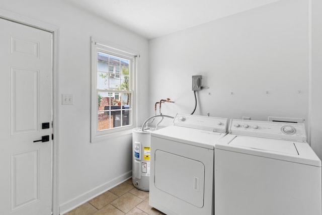 1611 Monte Sano Ave, Augusta, GA 30904 - washroom featuring independent washer and dryer, water heater, light tile patterned floors, and baseboards