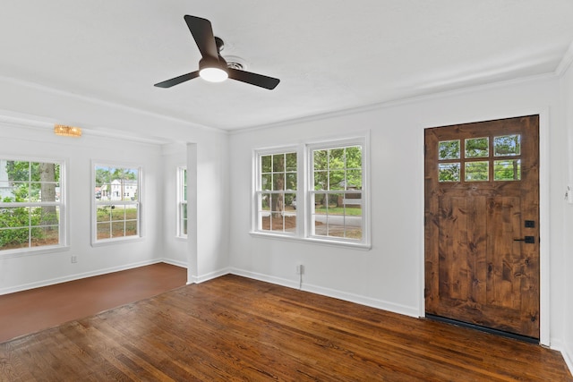 1611 Monte Sano Ave, Augusta, GA 30904 - foyer with dark wood finished floors, healthy amount of natural light, baseboards, crown molding, and a ceiling fan