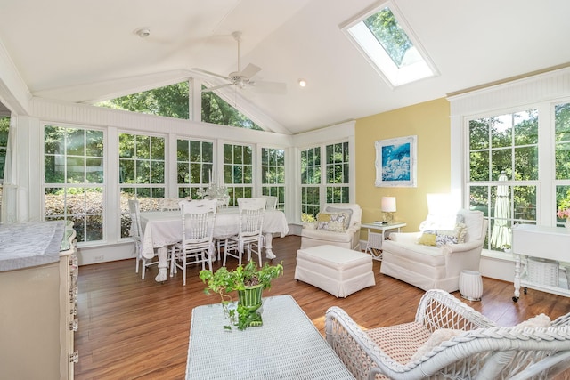 1300 Concord Ave, North Augusta, SC 29841 - sunroom with a skylight, vaulted ceiling, a wooden deck, and wood finished floors