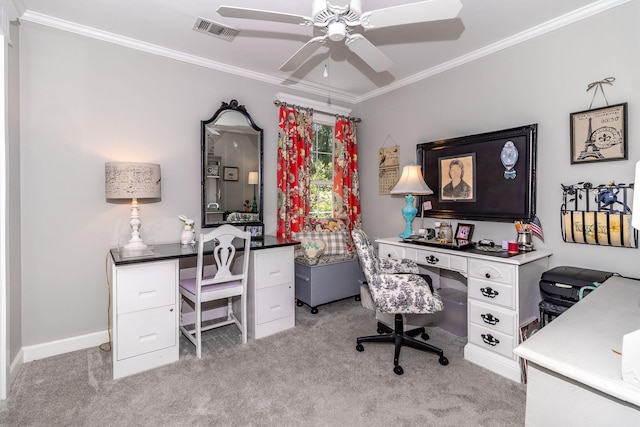 1300 Concord Ave, North Augusta, SC 29841 - office with light colored carpet, crown molding, and ceiling fan