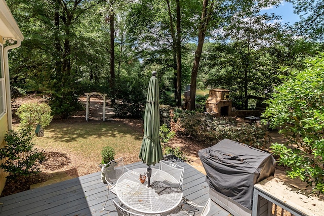 1300 Concord Ave, North Augusta, SC 29841 - wooden terrace with outdoor dining area and view of scattered trees