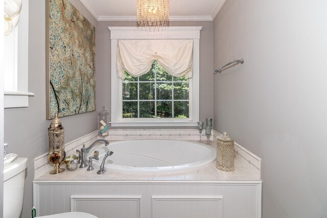 1300 Concord Ave, North Augusta, SC 29841 - bathroom with toilet, a bath, and crown molding