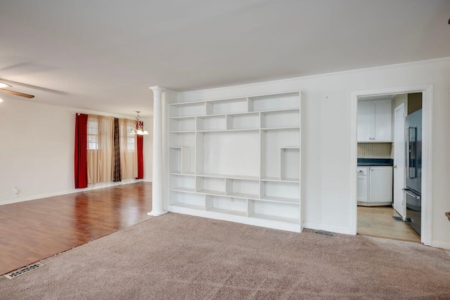 2011 Denmark Dr, Augusta, GA 30906 - unfurnished living room with baseboards, ceiling fan, visible vents, and light colored carpet