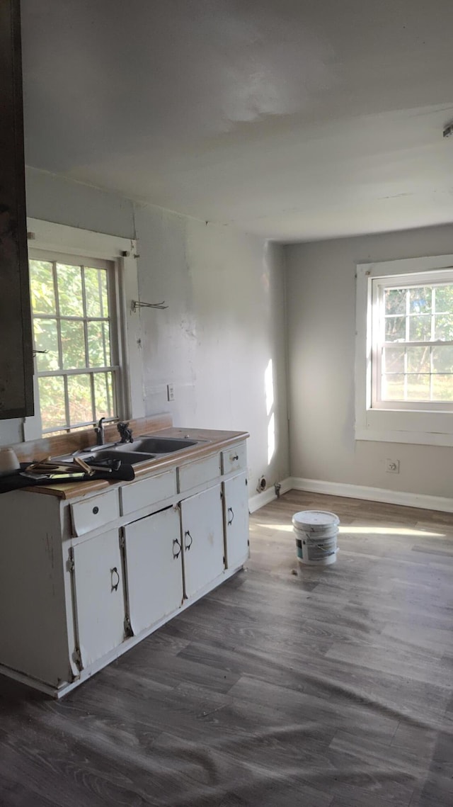 kitchen with dark hardwood / wood-style floors, white cabinetry, sink, and a wealth of natural light