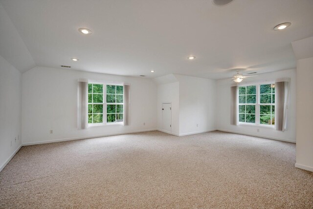 2288 William Few Pkwy, Evans, GA 30809 - empty room featuring light carpet, ceiling fan, baseboards, recessed lighting, and lofted ceiling