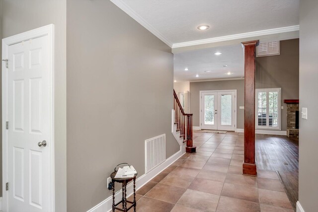 2288 William Few Pkwy, Evans, GA 30809 - foyer featuring crown molding, stairway, baseboards, recessed lighting, and light tile patterned floors