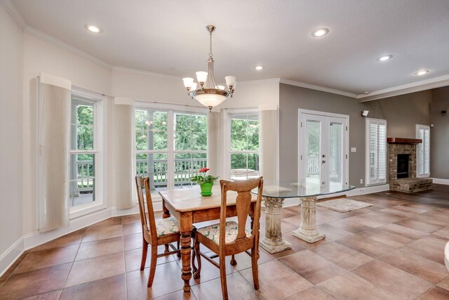 2288 William Few Pkwy, Evans, GA 30809 - dining space with recessed lighting, a chandelier, baseboards, ornamental molding, and light tile patterned floors