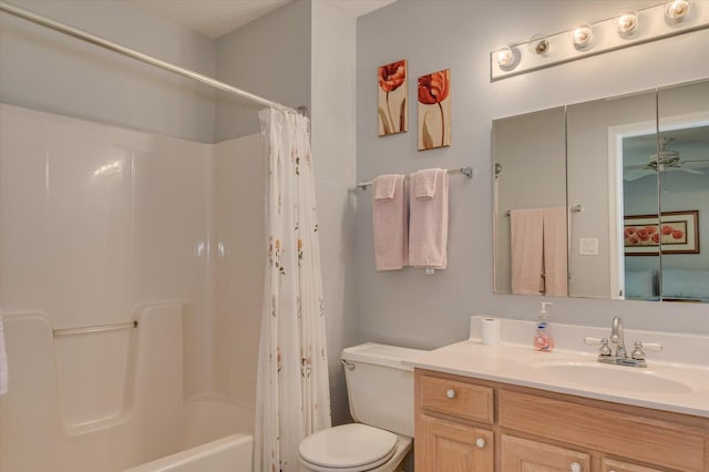 full bathroom featuring vanity, toilet, and shower / bath combo with shower curtain