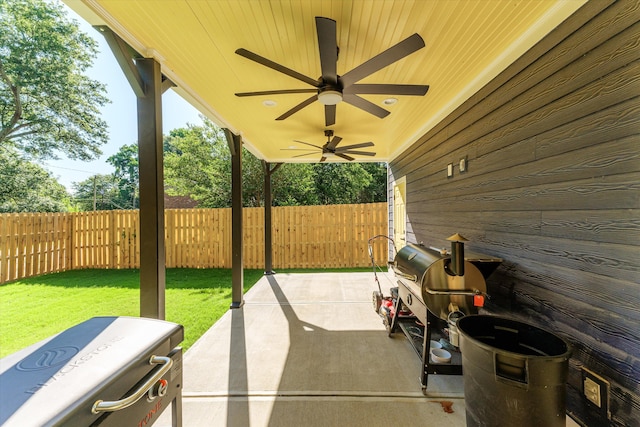 view of patio / terrace featuring ceiling fan