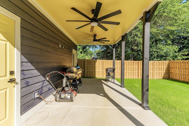 view of patio / terrace featuring ceiling fan