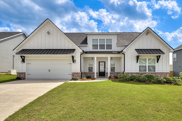 8073 Crossbow Lndg, Graniteville, SC 29829 - modern inspired farmhouse with board and batten siding, brick siding, a standing seam roof, and a front lawn