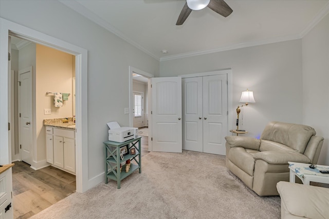 8073 Crossbow Lndg, Graniteville, SC 29829 - sitting room with ornamental molding, ceiling fan, light colored carpet, and baseboards