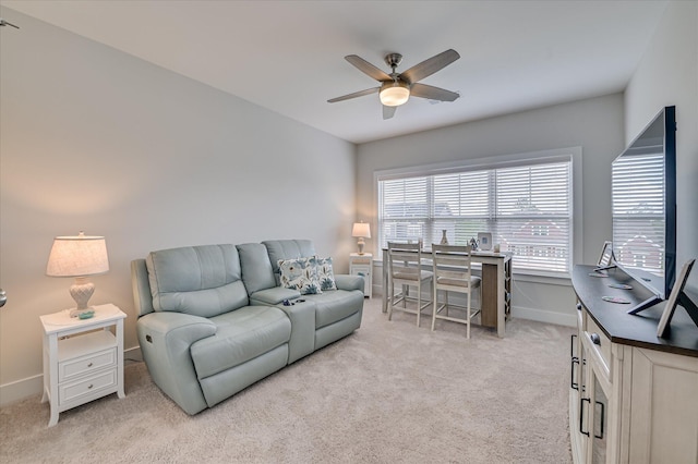 8073 Crossbow Lndg, Graniteville, SC 29829 - living room featuring light carpet, a ceiling fan, and baseboards