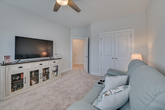 8073 Crossbow Lndg, Graniteville, SC 29829 - living room featuring light carpet, ceiling fan, and baseboards