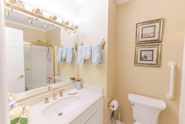 2161 Chadwick Rd, Augusta, GA 30906 - full bath featuring crown molding, vanity, and shower / bath combination with glass door
