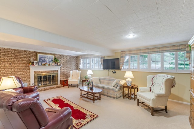 2161 Chadwick Rd, Augusta, GA 30906 - living area featuring carpet, a fireplace, and brick wall