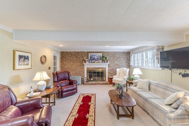 2161 Chadwick Rd, Augusta, GA 30906 - living room with carpet floors, crown molding, and a fireplace