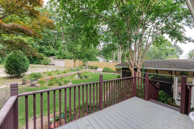 2161 Chadwick Rd, Augusta, GA 30906 - wooden deck featuring a fenced backyard and a storage unit