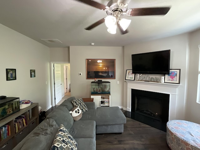 134 Grindle Shls, Grovetown, GA 30813 - living area with a ceiling fan, wood finished floors, a fireplace, and baseboards