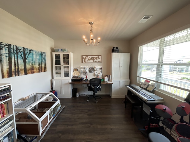 134 Grindle Shls, Grovetown, GA 30813 - home office featuring a chandelier, wood finished floors, and healthy amount of natural light
