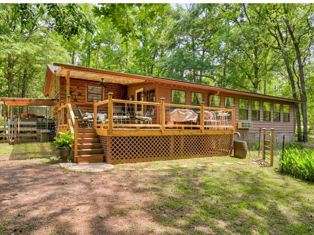 2960 Old Thomson Rd, Appling, GA 30802 - rear view of property featuring ceiling fan, a wooden deck, and fence