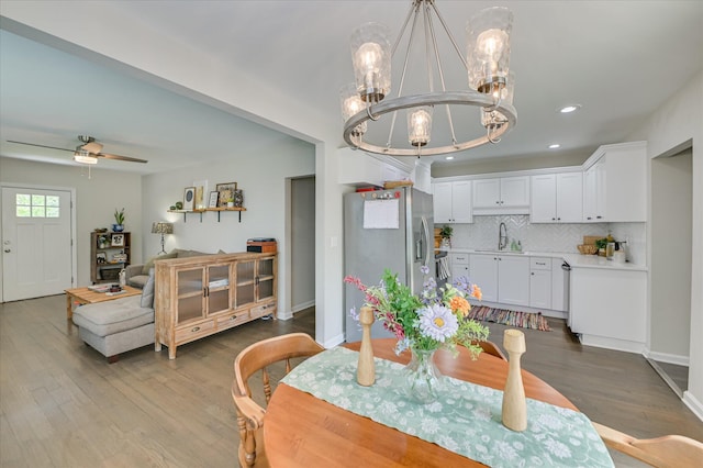 1745 Oak Dr, Augusta, GA 30904 - dining space featuring a chandelier, wood finished floors, recessed lighting, and a ceiling fan