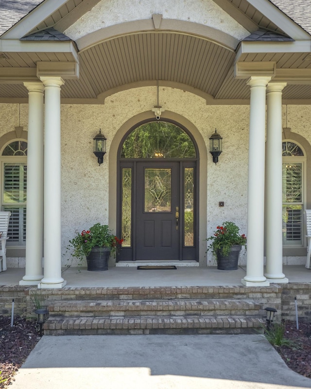 403 Ascot Dr, Aiken, SC 29803 - view of exterior entry featuring covered porch and stucco siding