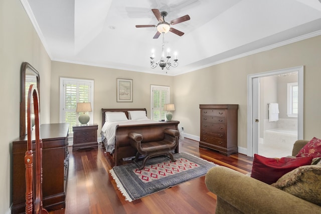 403 Ascot Dr, Aiken, SC 29803 - bedroom featuring a tray ceiling, dark wood-style floors, multiple windows, and ornamental molding