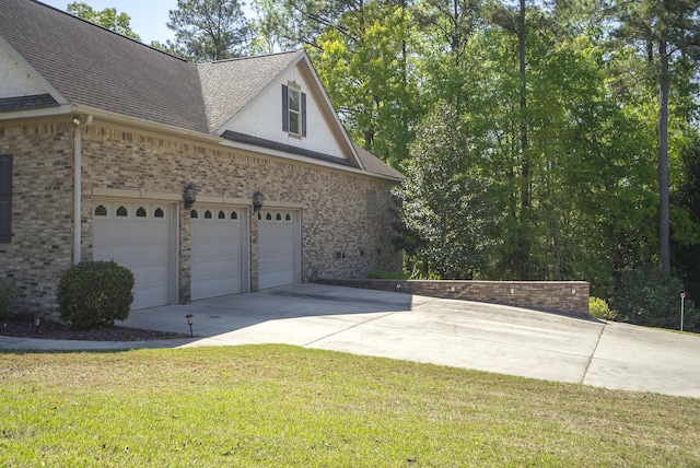 403 Ascot Dr, Aiken, SC 29803 - view of home's exterior featuring a lawn, roof with shingles, brick siding, an attached garage, and driveway