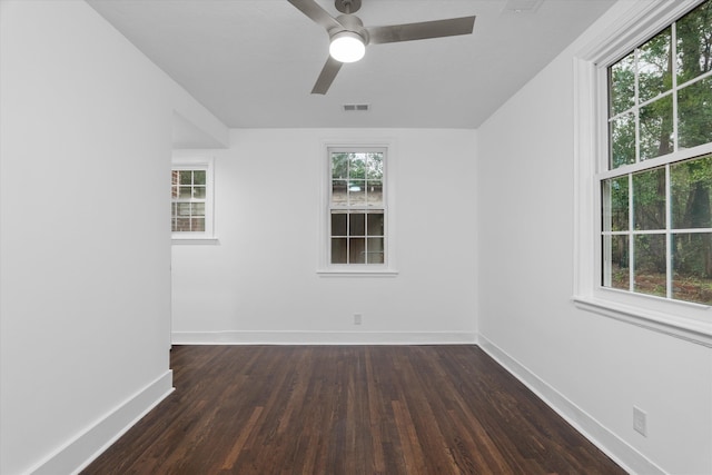 spare room featuring a wealth of natural light and dark wood-type flooring