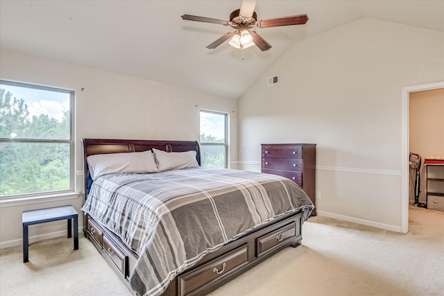 3374 Grove Landing Cir, Grovetown, GA 30813 - bedroom featuring light carpet, lofted ceiling, baseboards, and multiple windows