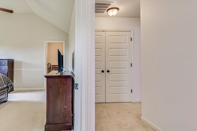 3374 Grove Landing Cir, Grovetown, GA 30813 - hallway featuring carpet floors, lofted ceiling, and baseboards