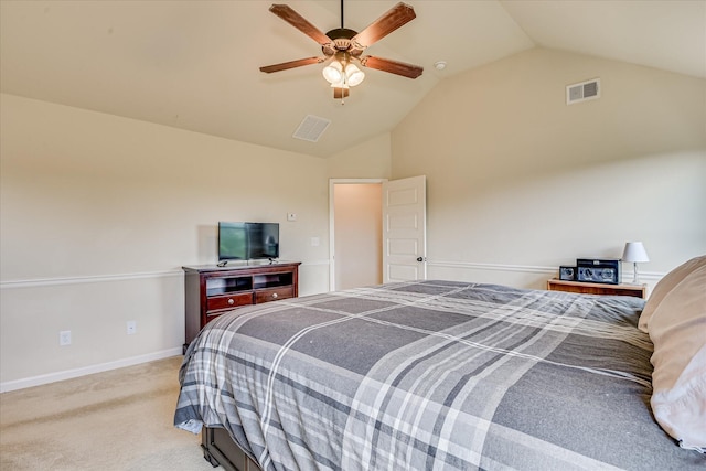 3374 Grove Landing Cir, Grovetown, GA 30813 - bedroom featuring vaulted ceiling, light colored carpet, baseboards, and ceiling fan