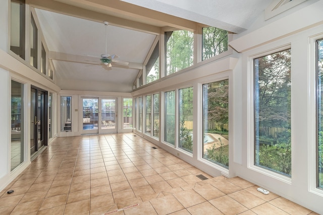 705 Woodgate Ct, Augusta, GA 30909 - unfurnished sunroom with tile patterned floors, plenty of natural light, high vaulted ceiling, and beamed ceiling
