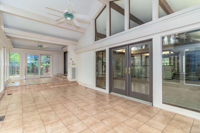 705 Woodgate Ct, Augusta, GA 30909 - unfurnished sunroom with french doors, beam ceiling, tile patterned floors, and high vaulted ceiling