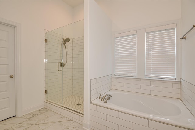 508 Oakley Grv Cir, Evans, GA 30809 - full bath featuring a garden tub, a stall shower, and marble look tiles