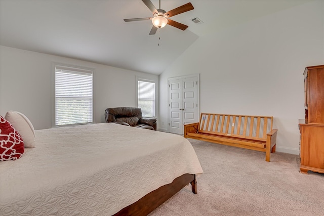 508 Oakley Grv Cir, Evans, GA 30809 - carpeted bedroom featuring high vaulted ceiling and a ceiling fan