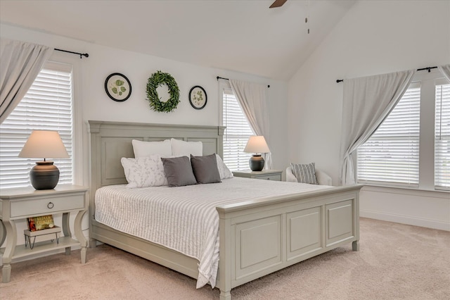508 Oakley Grv Cir, Evans, GA 30809 - bedroom with light carpet, lofted ceiling, and a ceiling fan