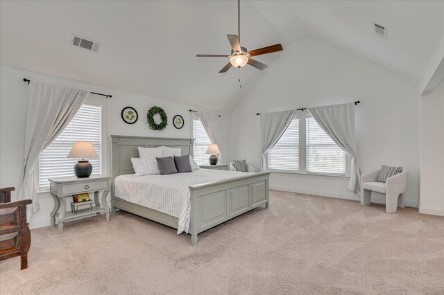 508 Oakley Grv Cir, Evans, GA 30809 - bedroom featuring light colored carpet, a ceiling fan, and high vaulted ceiling