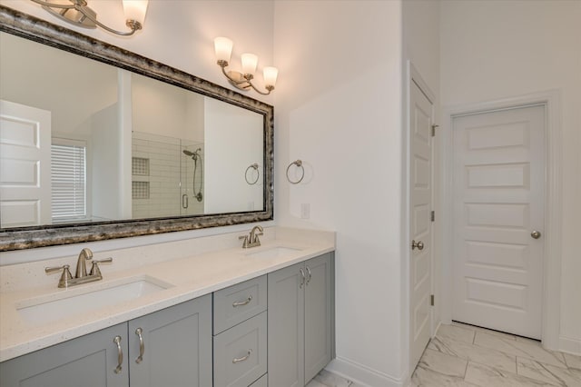508 Oakley Grv Cir, Evans, GA 30809 - full bathroom featuring a stall shower, marble finish flooring, and double vanity