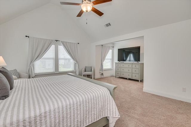 508 Oakley Grv Cir, Evans, GA 30809 - carpeted bedroom featuring high vaulted ceiling and ceiling fan