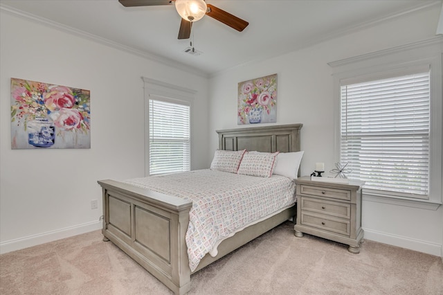 508 Oakley Grv Cir, Evans, GA 30809 - bedroom featuring light colored carpet, ornamental molding, and a ceiling fan