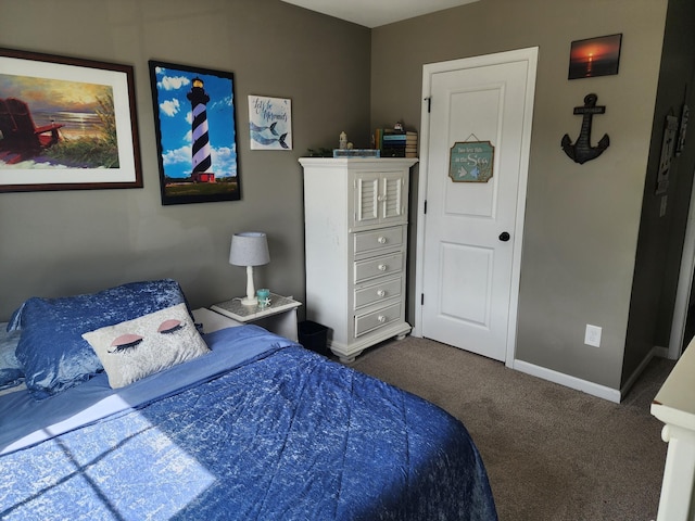 bedroom with baseboards and carpet floors