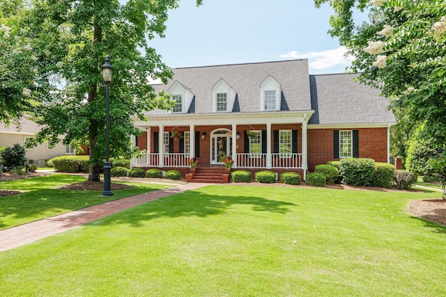 3570 Granite Way, Martinez, GA 30907 - cape cod home with brick siding, covered porch, a front lawn, and roof with shingles