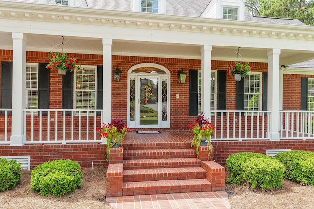 3570 Granite Way, Martinez, GA 30907 - entrance to property featuring a porch, brick siding, and roof with shingles