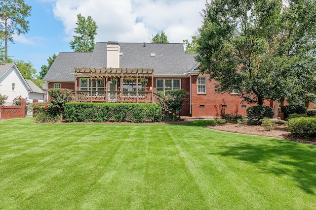 3570 Granite Way, Martinez, GA 30907 - back of property with a pergola, brick siding, a lawn, and stairway